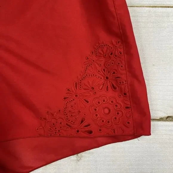 Athleta Shorts Womens 10 Red Coastal Eyelet Floral Embroidered Cut Out - Picture 2 of 13